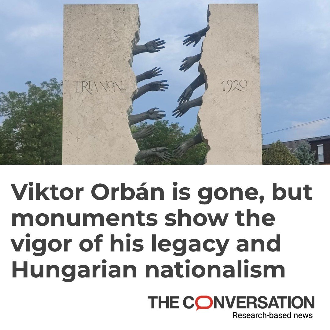 ConversationUS's tweet photo. Hungary’s Viktor Orbán was voted out of office, but the monuments he built honoring nationalist causes remain. 

A geographer explains why Hungary's new leader is not rushing to remove them. https://t.co/ZLFpLguZbc https://t.co/A0Rxu6m5re