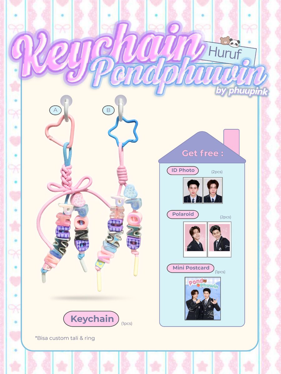 phuupink's tweet photo. ⋆˚࿔「𝗕𝗔𝗧𝗖𝗛 𝟮」PRE-ORDER KEYCHAIN HURUF PONDPHUWIN ⋆˚࿔

🔉Batas PO : 16 Juli 2026 - Full [limited]

⋆Product
A (Keychain Pita + Free Fankit)
B (Keychain Ori+ Free Fankit)

Form Pre-Order 
⤷https://t.co/7cfoFdjazG

⏳est produksi 1-2 Minggu

[🔃 &amp; 💗 are appreciated] https://t.co/FQDWUdWw15