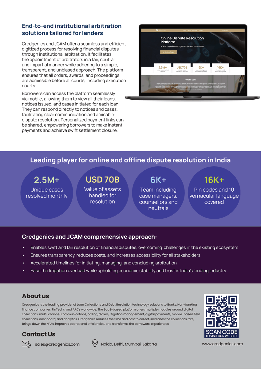 credgenics's tweet photo. Discover how Credgenics, in partnership with Jupiter Council Arbitration and Mediation (JCAM), enables lenders to leverage Online Dispute Resolution (ODR) through a seamless, technology-led experience.

📌 To know more, visit: https://t.co/XSmpE0xiHA

#ADR #ODR #debtrecovery https://t.co/Z6MLmW3RcH