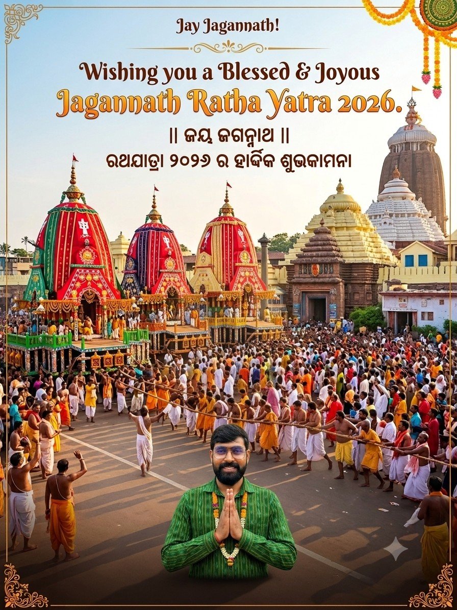 saumya095's tweet photo. ବିଶ୍ଵନିୟନ୍ତାଙ୍କ ବିଶ୍ଵ ପ୍ରସିଦ୍ଧ ଘୋଷଯାତ୍ରାର ପବିତ୍ର ଅବସରରେ ଅନନ୍ତ ଶୁଭେଚ୍ଛା ଓ ଶୁଭକାମନା।
ଭକ୍ତ ଓ ଭଗବାନଙ୍କ ମିଳନର ଦିବ୍ୟ, ଭବ୍ୟ, ଅପୂର୍ବ, ଅତୁଳନୀୟ ଯାତ୍ରାରେ ଆପଣଙ୍କ ଉପରେ ବରଷିଯାଉ ମହାବାହୁଙ୍କ କରୁଣା। 
ମଣିମାଙ୍କ ଶ୍ରୀଚରଣରେ ଏତିକି ପ୍ରାର୍ଥନା🙏

ଜୟ ଜଗନ୍ନାଥ ⭕❗⭕
#Rathayatra #Jaijagannath #Rathayatra2026 https://t.co/lFgRr6zjol