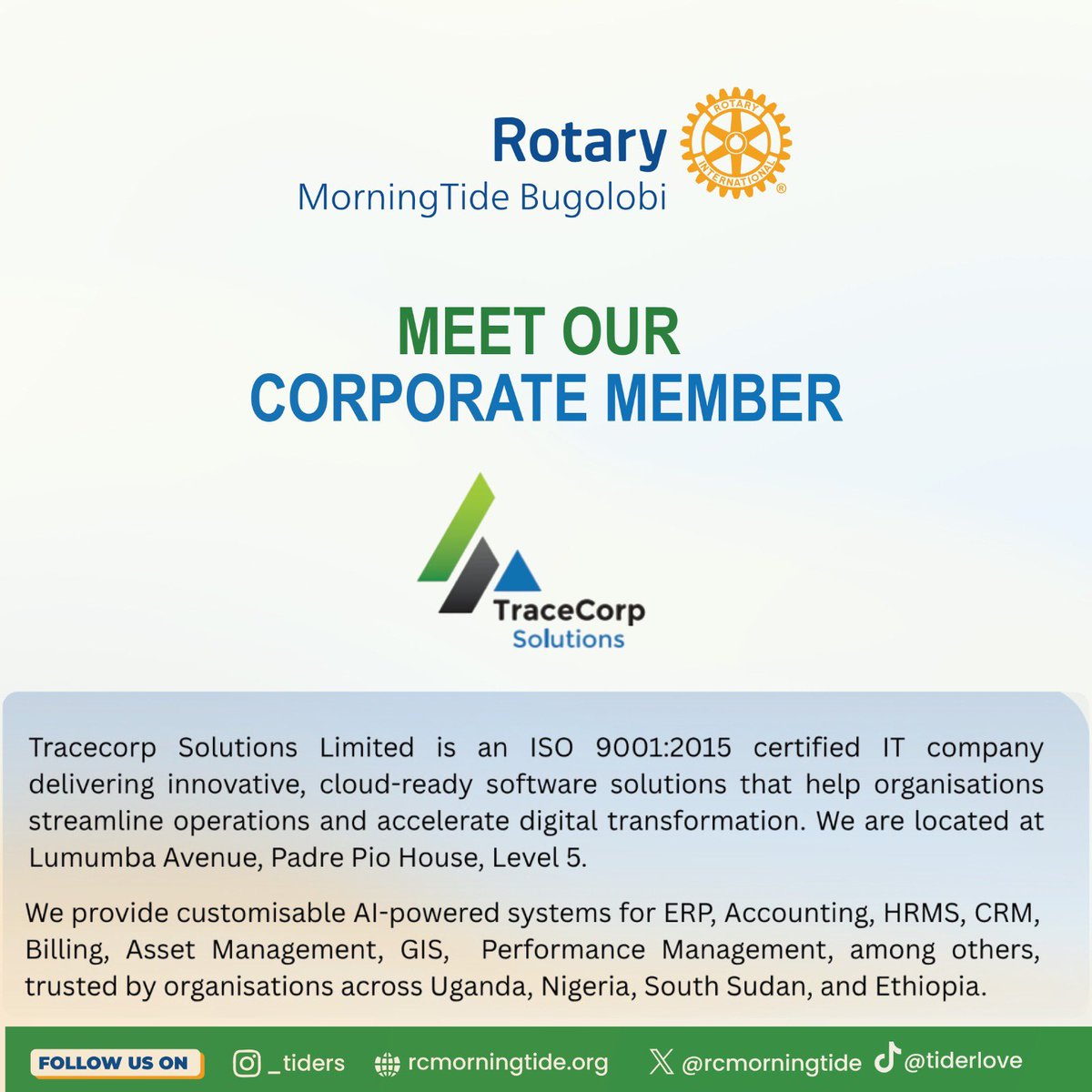 RcMorningTide's tweet photo. 🌟 Corporate Member Spotlight 🌟

Celebrating @tracecorpsol led by Rtn. PP @toro_belle , PHF. 💙💛

Driving digital transformation through innovative AI-powered solutions. 🚀

Proud to have partners who create impact with us. 🌊. @rotaryd9213 https://t.co/4VrnKPwh64