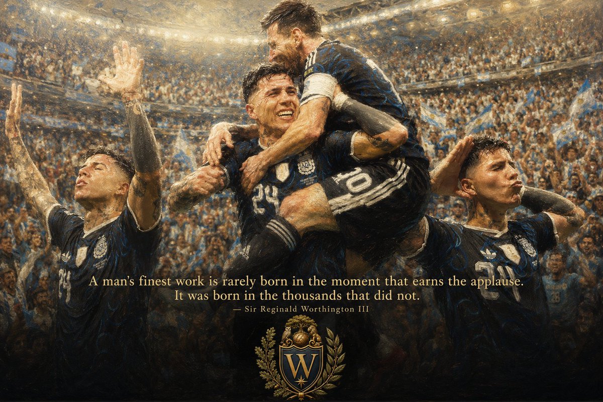 SirRegIII's tweet photo. "A man's finest work is rarely born in the moment that earns the applause. It was born in the thousands that did not."

— Sir Reginald Worthington III

#WorthingtonAcademy #WorldCup #Football https://t.co/J6pBQb8i1I