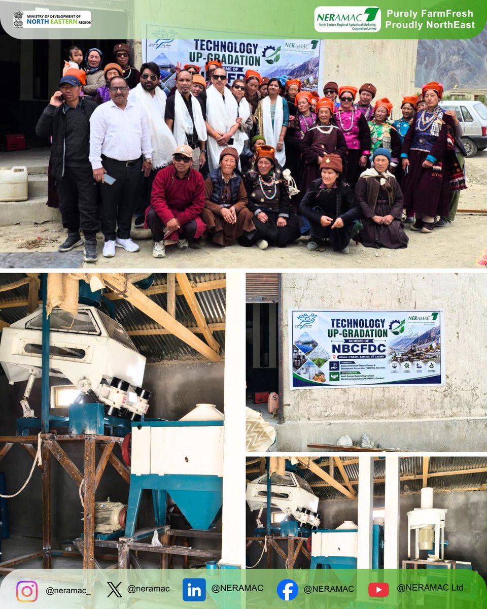neramac's tweet photo. (1/3)As part of the Entrepreneurship Development Programme (EDP) and the establishment of a Common Facility Centre (CFC) for Barley Processing in UT Ladakh, sponsored by NBCFDC and implemented by NERAMAC, the barley processing https://t.co/Hr8GqwzeWk