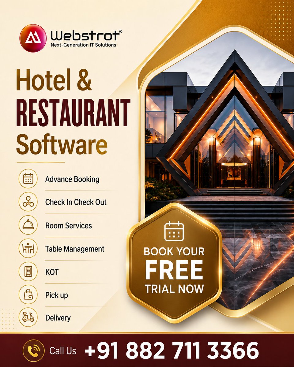 webstrot's tweet photo. π¨ Transform Your Hotel & Restaurant Operations with Smart Management Software! π½οΈ
π Book Your FREE Trial Today!
π Call Us: +91 8827113366
π Visit: https://t.co/YsMKfCuMn1
#HotelManagementSoftware #RestaurantManagement #HotelSoftware #TableManagement #FreeTrial #Webstrot https://t.co/QeJl0biy96