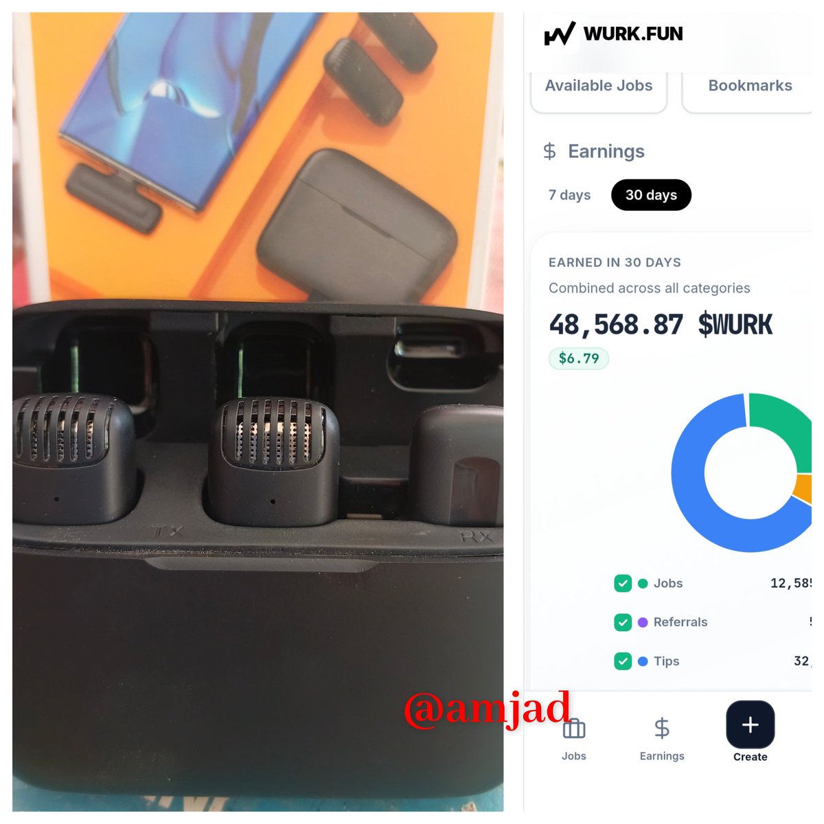 Amjadali_2145's tweet photo. It was my wish to have a wireless microphone to avoid unnecessary noise from my videos. @WURKDOTFUN awardd a oportunty to do simply tasks and earn real time rewards in $WURK . I bought wireless microphone from my earnings , excited to share with you. https://t.co/IOmCkYtzct https://t.co/UyK9l1hkex
