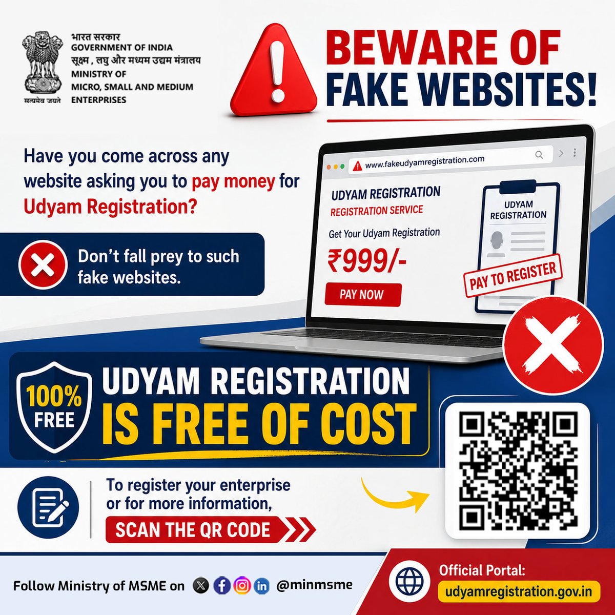 minmsme's tweet photo. Register your enterprise on the Udyam Portal and take your startup to new heights.

#UdyamiBharatViksitBharat #MSME #entrepreneur #employment #empowerment https://t.co/dbaja0pbL8