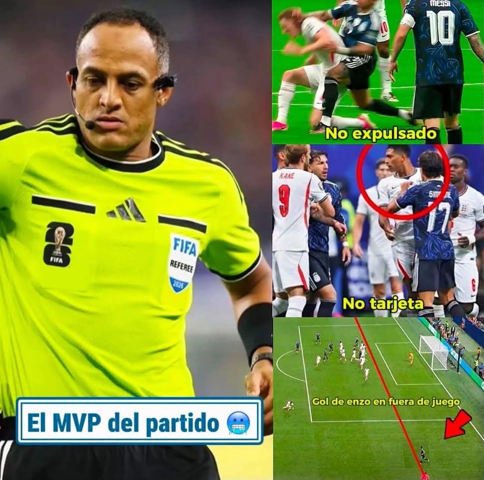 CRIS_GOA7's tweet photo. DE LA MANO DEL ÁRBITRO AMIGO DE MESSI DE LA MLS, ARGENTINA ESTA EN LA FINAL.👀

❌ tarjeta roja no sacada a enzo por el puñete por detrás 

❌ tarjetas amarillas no sacadas a jugadores argentinos por agresión 

❌ 1er gol de argentina en fuera de juego que si subió el marcador 🥶 https://t.co/DMbN7SlRl8