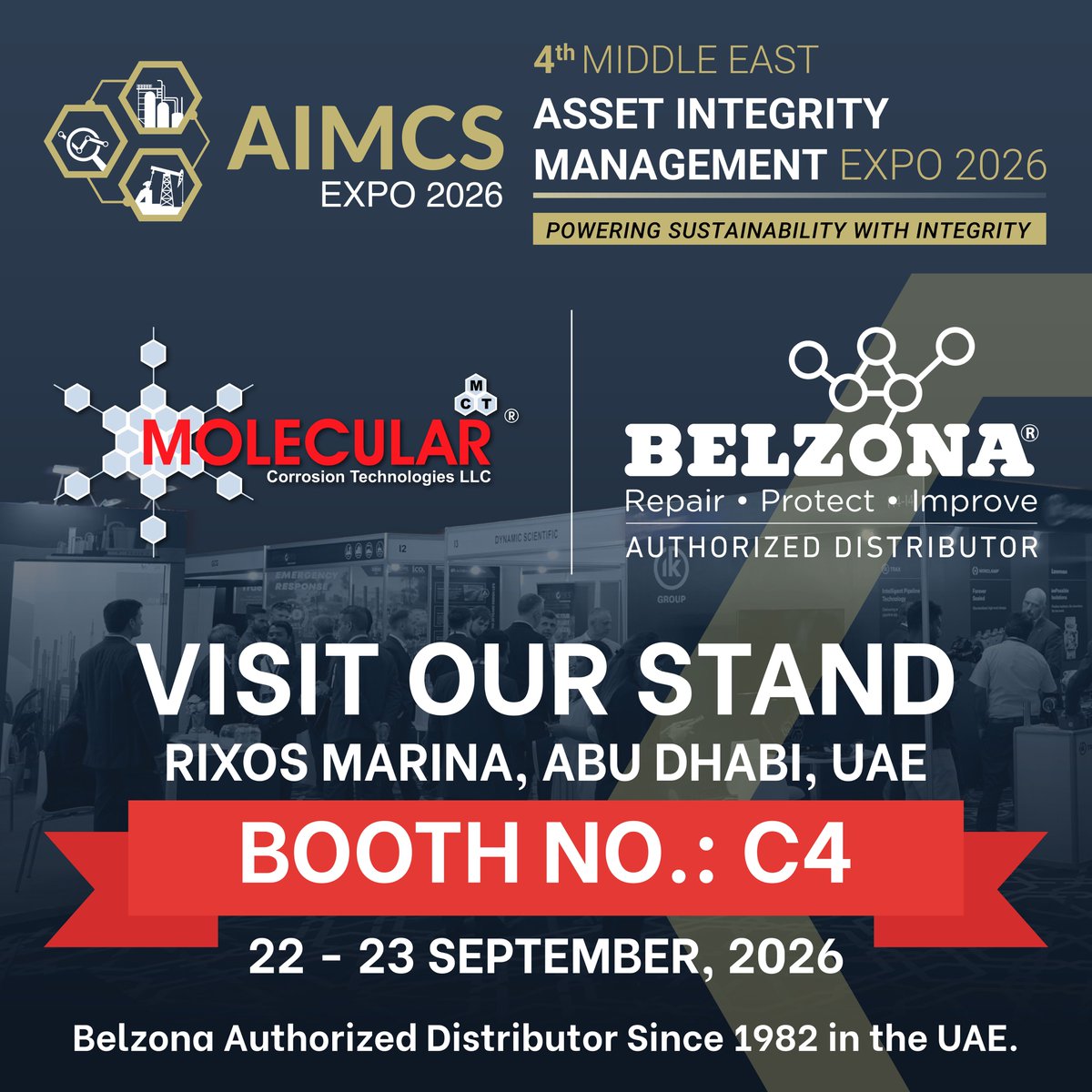 mctgroup_UAE's tweet photo. We are pleased to announce that Molecular Corrosion Technologies, the authorized distributor of Belzona in the UAE, will be participating in the AIMCS EXPO 2026. https://t.co/podjnVjjdV