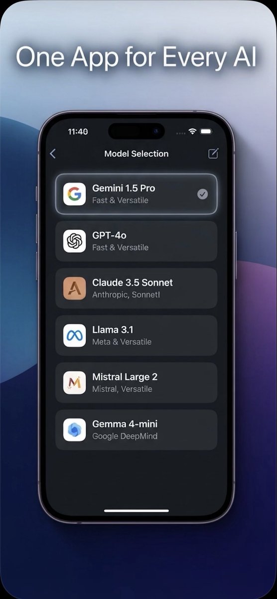 ZM2Dev's tweet photo. One app for every Al. Lili Al Router connects to 24 Al providers - OpenAl, Anthropic (Claude), Google Gemini, Mistral, Groq, DeepSeek, XAI (Grok), Perplexity, OpenRouter, Azure OpenAl and more - plus models that run entirely on your device.
https://t.co/YvrLNWQC4E https://t.co/sKUW7Yjef6