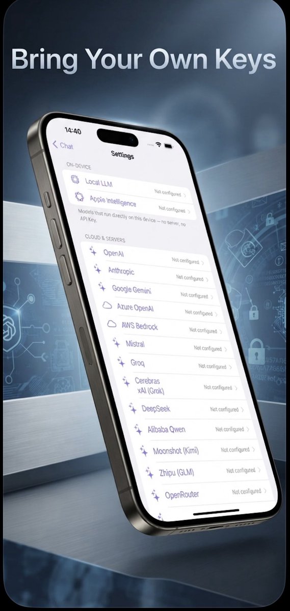 ZM2Dev's tweet photo. One app for every Al. Lili Al Router connects to 24 Al providers - OpenAl, Anthropic (Claude), Google Gemini, Mistral, Groq, DeepSeek, XAI (Grok), Perplexity, OpenRouter, Azure OpenAl and more - plus models that run entirely on your device.
https://t.co/YvrLNWQC4E https://t.co/sKUW7Yjef6