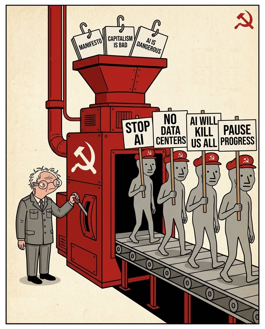 BurnieSendersX's tweet photo. @elonmusk We produce them by the masses, comrade, a dash of Marxism, another dash of fear of capitalism, fear of robotics, and fear of AI, a little misinformation here and there, and voilà!

AI Doomers for everyone! https://t.co/i31FBxcZJj