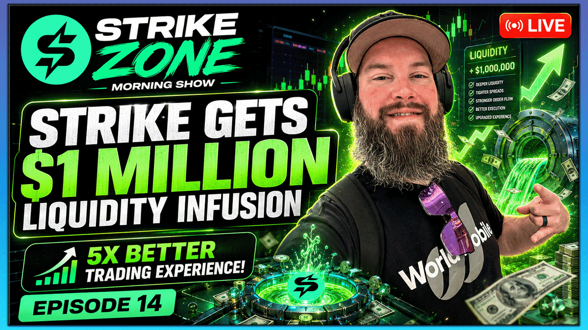 TheADA_ACE's tweet photo. Strike Zone Episode 14 goes LIVE at 7 AM ET / 11 UTC ⚡☕
https://t.co/GWsP4ISKGg
Strike just got a $1M liquidity infusion.

What does that mean?

Better execution.
Deeper liquidity.
Tighter spreads.
A 5X better trading experience.
Plus live TA on BTC, ADA, SOL, HYPE &amp; ZEC.
NFA. https://t.co/5p7EhIOvXq