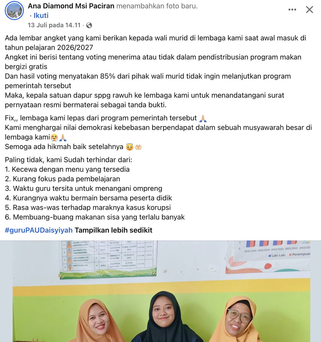 LambeSahamjja's tweet photo. sekolah penerima MBG sekarang di kasih opsi mau nerima atau kagak:
- ada sekolah keluar dari program mbg lewat voting
- angket wali murid: 85% tidak ingin lanjutkan program mbg
- kepala sppg datang tanda tangani surat pernyataan resmi bermaterai
- sekolah resmi lepas dari program mbg
- alasan: hindari kekecewaan menu, waktu belajar terganggu, guru sibuk urus ompreng, & was-was kasus korupsi