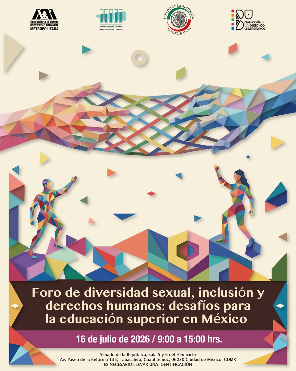 lauammx's tweet photo. Programa
Foro de diversidad sexual, inclusión y derechos humanos: desafíos para la educación superior en México, en el Senado de la República:
16 de julio de 2026
9:00 a 15:00 horas
#SoyUAM #ForoDiversidadEinclusión #DerechosUniversitarios #DDU https://t.co/n8hQaJT8Hm