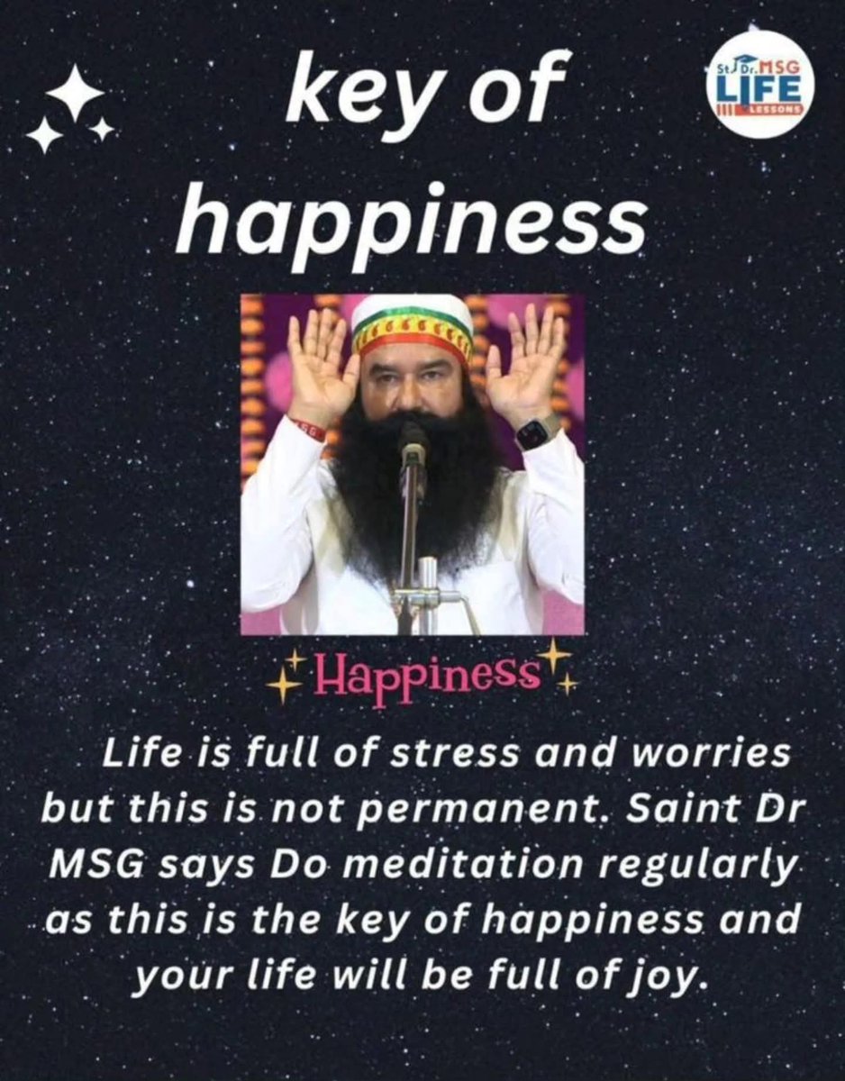 Abhishe11062304's tweet photo. A happy life begins with a peaceful mind. Saint Dr Gurmeet Ram Rahim Singh Ji Insan teaches that regular meditation helps us #OvercomeNegativity, strengthens the mind, and fills life with peace and positivity. connected with God, #HappyLife. Stay positive, #StayHappy. https://t.co/moYcckEoyG