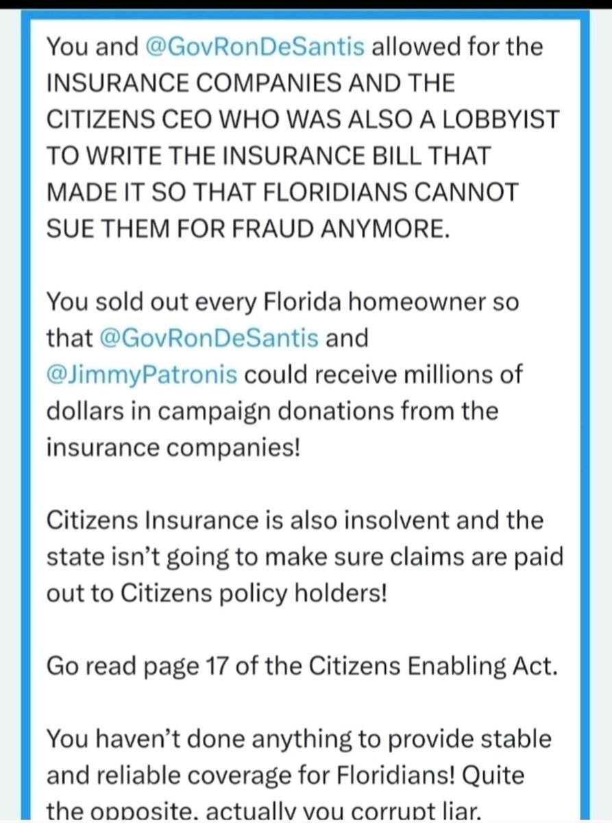 BirdLov62991644's tweet photo. #Renner was in charge during fake #PropertyInsurance reform
He with #Lobbyists & #CitizensInsurance did NOTHING to help #Floridans
@Paul_Renner is UNIPARTY and funded by #Develpers #Casinos #Energy #DataCenter Donors
#NeverRenner
Look at his past record
#ResignToRunLaw ? https://t.co/2BtD1AsOyG