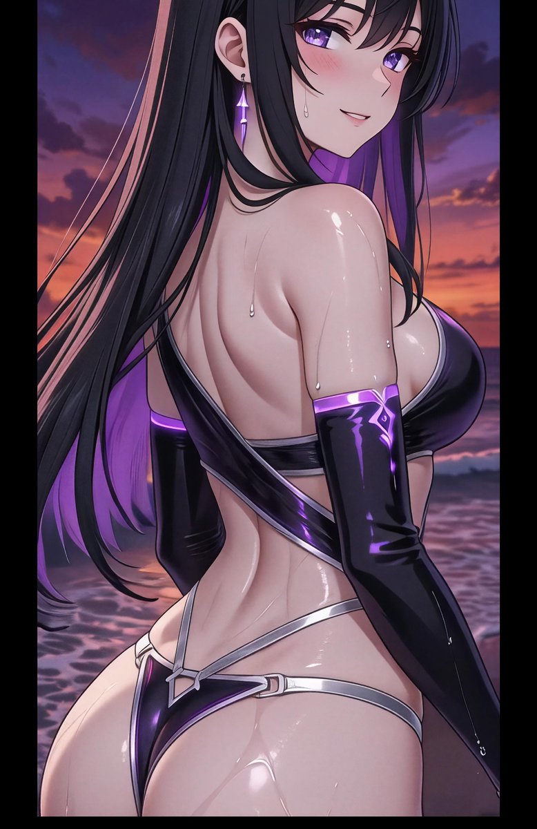 ShinjyuuuuuW's tweet photo. In the golden hour, her wet skin, glossy outfit, and violet eyes turn the shoreline into a dream.
#AIart #AnimeAesthetic #GlossyStyle #PurpleEyes #SunsetVibes #BeachScene #WetLook #DigitalArtworks #OC #CharacterDesign #NeonFantasy https://t.co/7u8uATAvhk