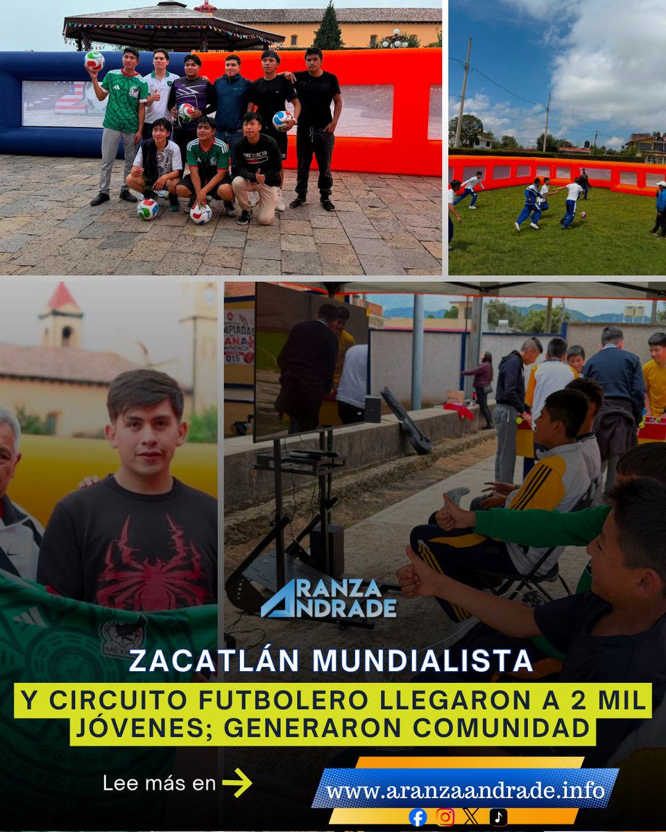 _aranzaandrade's tweet photo. ⚽️ Zacatlán Mundialista y Circuito Futbolero llegaron a 2 mil jóvenes; generaron comunidad
https://t.co/0ZBIZ1E9wu https://t.co/EUs0cOPJXA