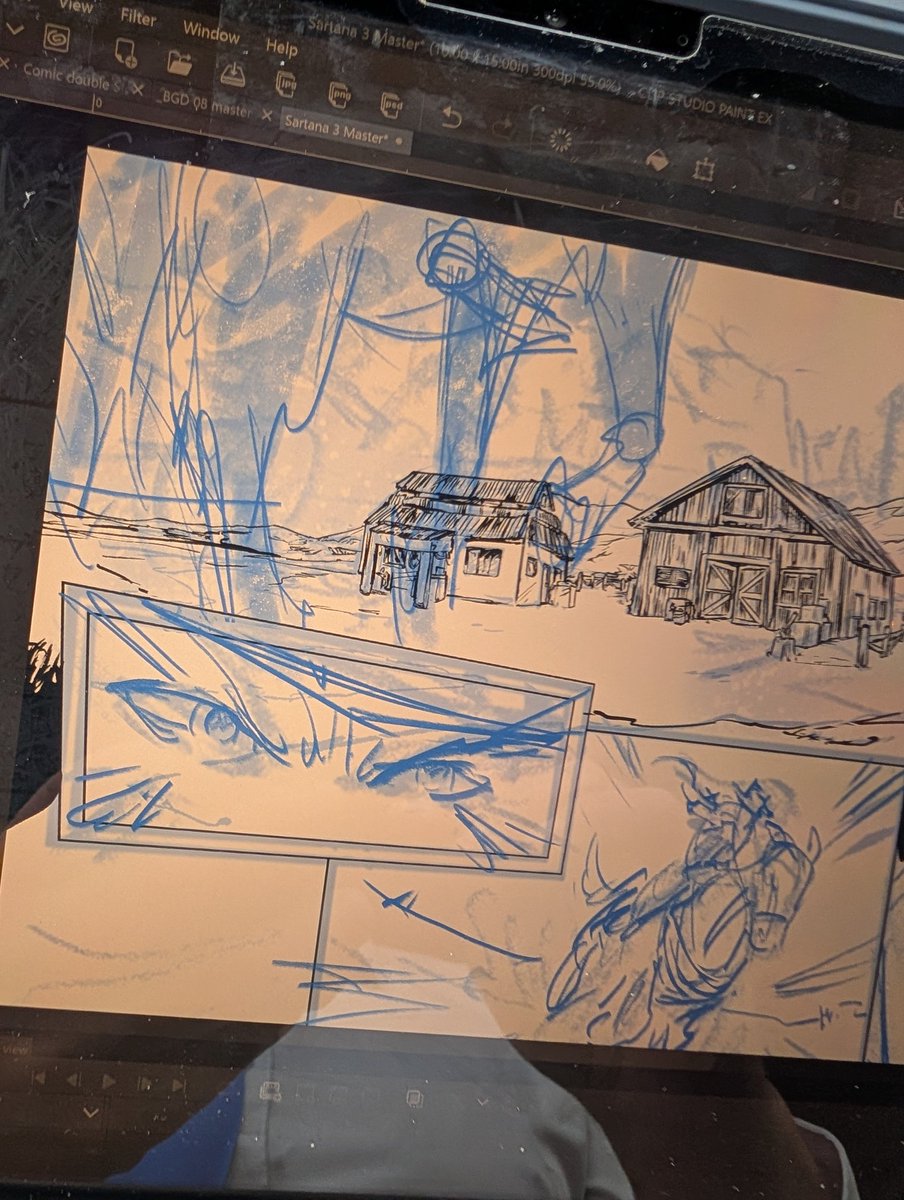 JosephArnoldArt's tweet photo. Blue thumbnails and refining #pencils for #comics on #sequential work - comic is #Sartana https://t.co/zfqofUMlxk