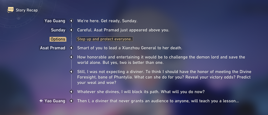 hazingwhere437's tweet photo. He didn't specify the gender in JPN audio, only 'shogun'. He called her by Jing Yuan's title instead. So I guess he either is mocking her or he is still reading from the 'script' that didn't account for Seer Strategist to swap place with Divine Foresight. Or typo? https://t.co/XxfVHlw5e5