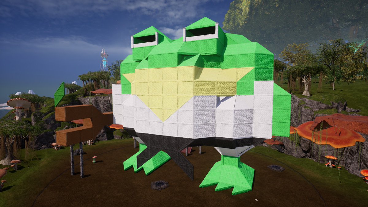 _Maylein_'s tweet photo. Palworld's new update has really sparked everyone's imagination. I built a base in honor of my favorite Pal, Croajiro 🐸💚 #Palworld #パルワールド #Pocketpair #Gaming #PalworldBuilds #BaseBuilding #CreativeBuild #Pals https://t.co/aaNUni4Q06