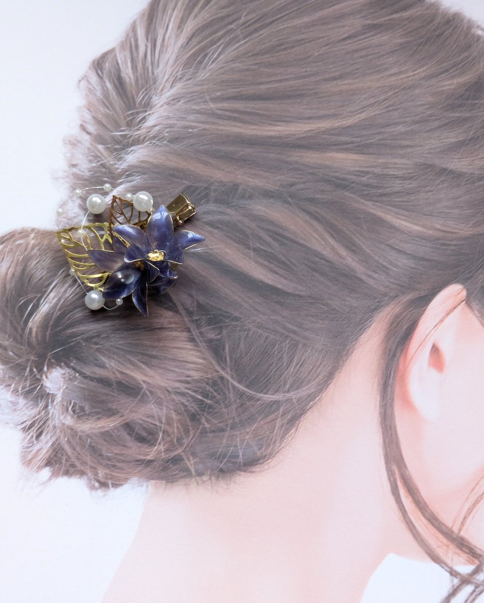 桔梗の花のヘアクリップ＆ブローチ ✨ 入学式、卒業式、結婚式のドレス