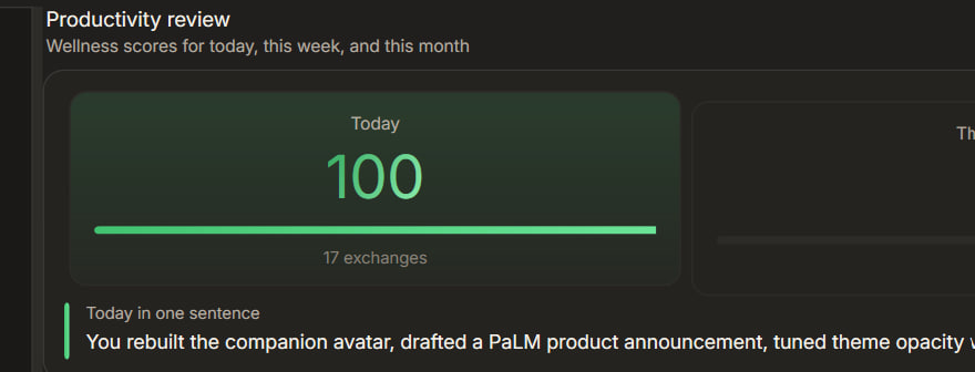 palmaierc's tweet photo. 2/3

The Interactive Avatar Agent is best defined as an internal notepad powered by agentic intelligence, represented as an avatar.

It plans your day, tracks your goals and rates your productivity. Every single day has a notes.md file that tracks the goals planned for that specific day in four separations: morning, afternoon, evening and night.

It then tracks whatever you do, minute by minute by using a combination of vision, local conversational processes and access to the workspaces and chats you have open with @rootsh.