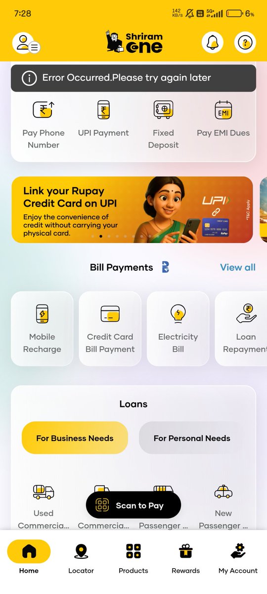 RUDRA685's tweet photo. I don't know what happening with my shriram one upi app account just whenever I tried to scan QR from this app there shows an error occurred please help my to solve my issue 
@Shriram_One https://t.co/0qGtQEj5Rw