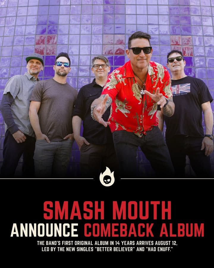 rockdocumented's tweet photo. Smash Mouth are back. The band has officially announced Mercury Comet, its first original studio album in 14 years, arriving August 12.

The comeback is already underway with the release of "Better Believer" and the brand new single "Had Enuff," giving fans their first taste of n...
Read More: https://t.co/1AywGxcXwA