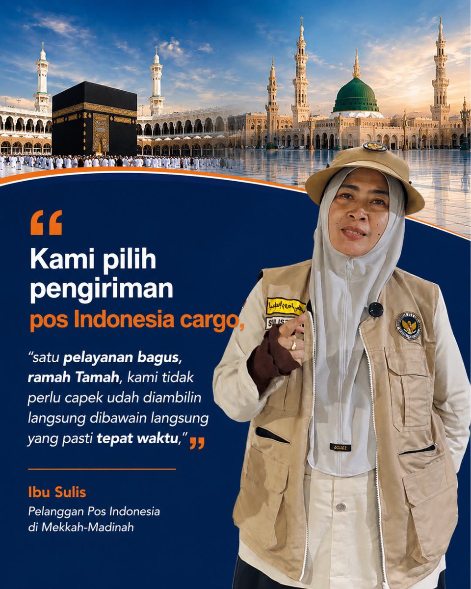 lestari21207's tweet photo. Ibadah makin fokus pake jasa Pos Indonesia gaperlu cape langsung diambilin dan tepat waktu bikin hati tenang #KargoHajiPos https://t.co/q2cIJ6tcoK