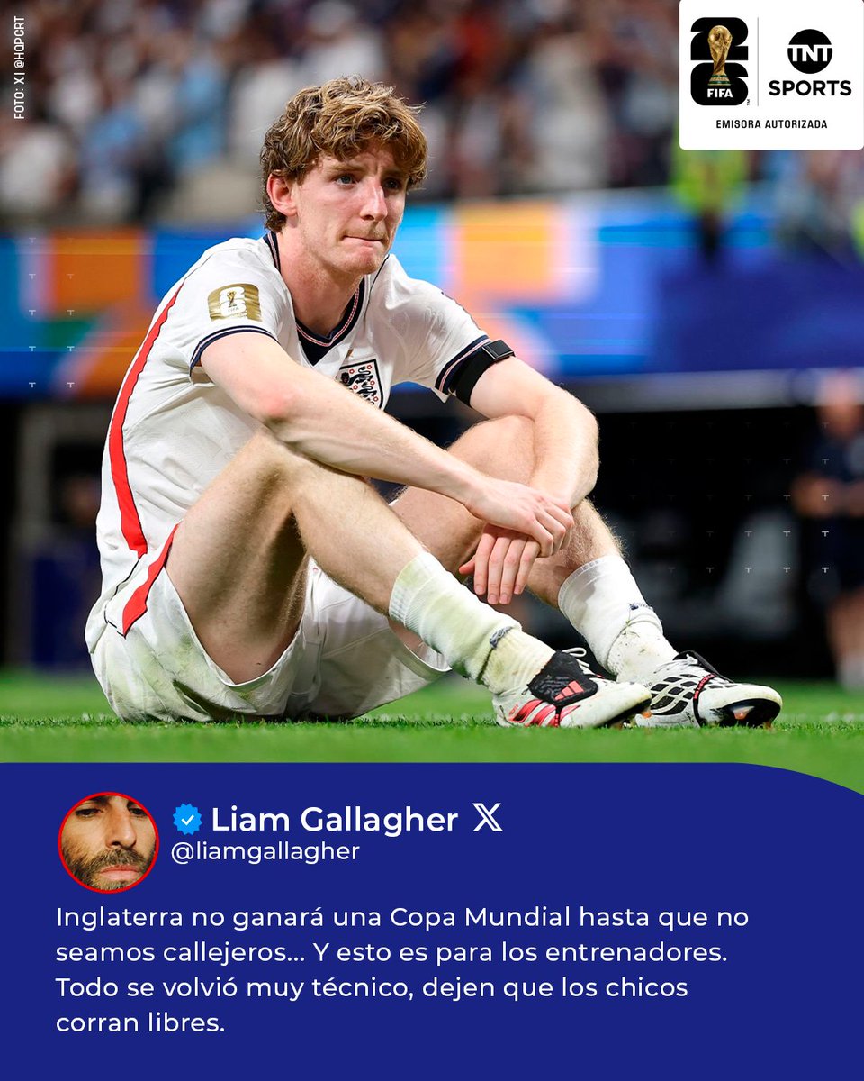 TNTSportsCL's tweet photo. 🗣🏆🏴󠁧󠁢󠁥󠁮󠁧󠁿 ¿Estás de acuerdo?

Liam Gallagher, uno de los músicos influeyentes más importantes del rock británico de los 90 en adelante junto con su hermano Noel gracias a Oasis, dejó este mensaje en su cuenta oficial de X tras la eliminación de Inglaterra a manos de Argentina en las semifinales de la Copa Mundial de la FIFA 26™.

#TNTSportsMundial