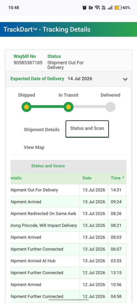 Ritesh_197's tweet photo. @BlueDartCares It's 3 days now and my parcel still stuck same status and you guys giving robotic replied to me. Wtf just deliver my parcel utter worst service of @BlueDart_ https://t.co/1j8rjsdFsB