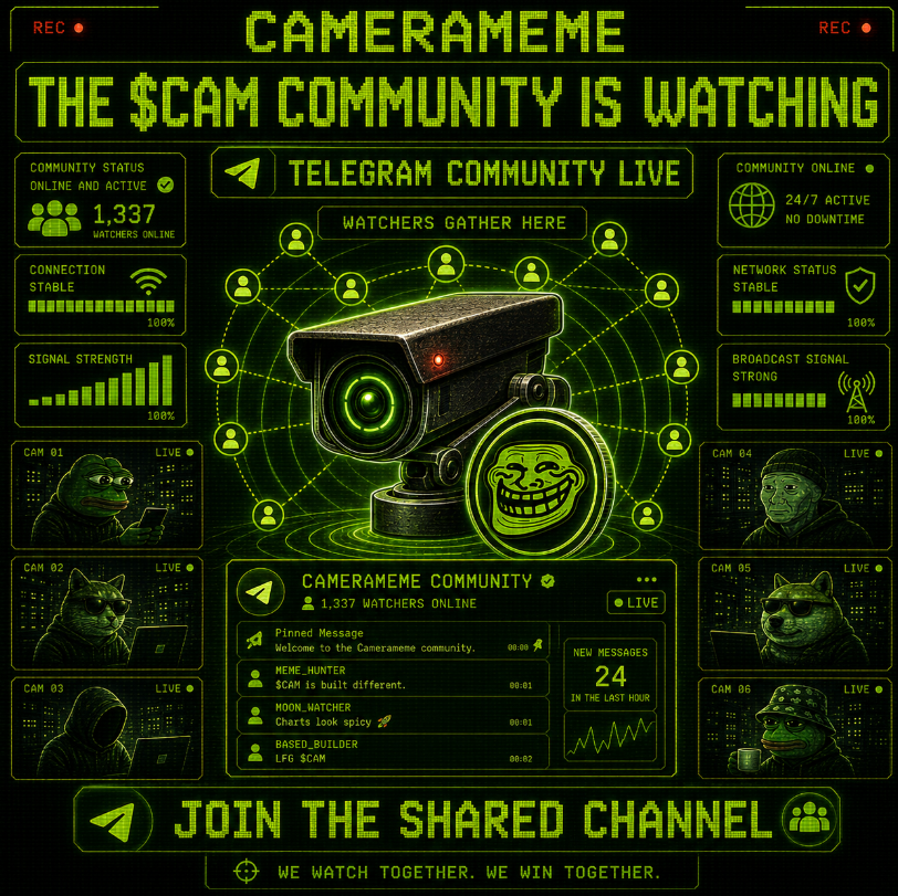 CAMERAMEME_sol's tweet photo. THE $CAM COMMUNITY IS ALREADY WATCHING. 📡🟢

The CAMERAMEME Telegram community is where watchers gather, memes enter the feed, and the cameras keep recording.

Join the shared $CAM channel. 📹
https://t.co/pXIoiOjPWQ

#CAMERAMEME #CAM #Telegram #Community #CCTV #Memecoin #Solana https://t.co/mh66iTtJss