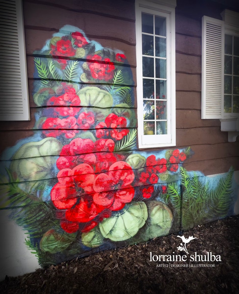 lorraineshulba's tweet photo. Oh my gosh my friends I am SOOOOO excited to show you my latest mural!

This one was a dedication to a lovely collectors mother &amp; father on a home featuring her mother's favourite flower - Geraniums!!!! https://t.co/SEHAbkI4A5