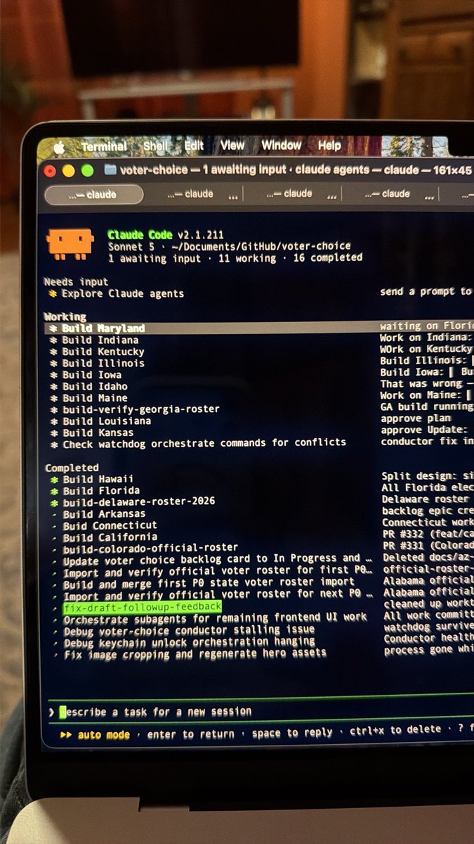 heymoosh's tweet photo. Watching the agents working is kind of fun.

I learned my MacBook can support up to 10 simultaneously with Chrome connections. I wasn’t pushing my hardware enough it seems. https://t.co/GmPRxuF3wj
