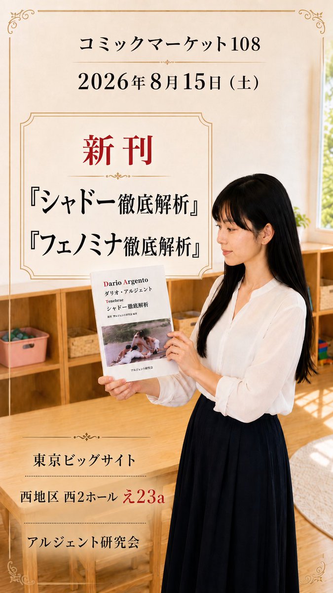 darioargentofrm's tweet photo. アルジェント研究会編ダリオ・アルジェント徹底解析シリーズの新刊は『シャドー徹底解析』と『フェノミナ徹底解析』です。8月15日のコミックマーケットで頒布します。 https://t.co/TYCbxJkPGu
