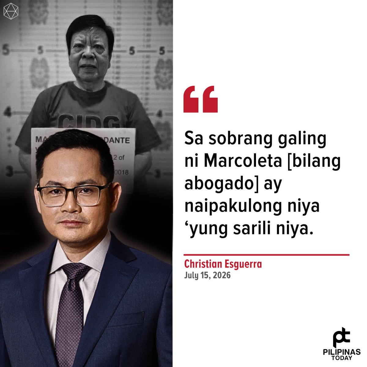 PilipinasToday_'s tweet photo. Ganito sinegundahan ng veteran journalist na si Christian Esguerra ang papuri ni Senator Alan Peter Cayetano sa husay ng kasamahang si Sen. Rodante Marcoleta bilang abogado.

Nagkomento si Esguerra sa binanggit ni Cayetano sa ikaanim na araw ng impeachment trial ni Vice President Sara Duterte nitong Miyerkules, Hulyo 15, na iilan na lang silang abogado ngayon sa Senado makaraang makulong sa plunder si Marcoleta.

Matatandaang kinasuhan ng Office of the Ombudsman si Marcoleta sa Sandiganbayan base sa sarili niyang pahayag sa isang TV program na tumanggap siya ng P75-million campaign donations mula sa tatlong kaibigan bilang suporta sa kanyang kandidatura noong 2025 elections.

Gayunman, hindi nakadeklara ang nasabing campaign donations sa Statement of Contributions and Expenditures (SOCE) ni Marcoleta.

Ang tatlong campaign donors ni Marcoleta, kabilang si former congressman Mike Defensor, ay kinasuhan din ng plunder at nakakulong na rin ngayon tulad niya.

#PilipinasToday
#ChristianEsguerra
#RodanteMarcoleta
#AlanPeterCayetano