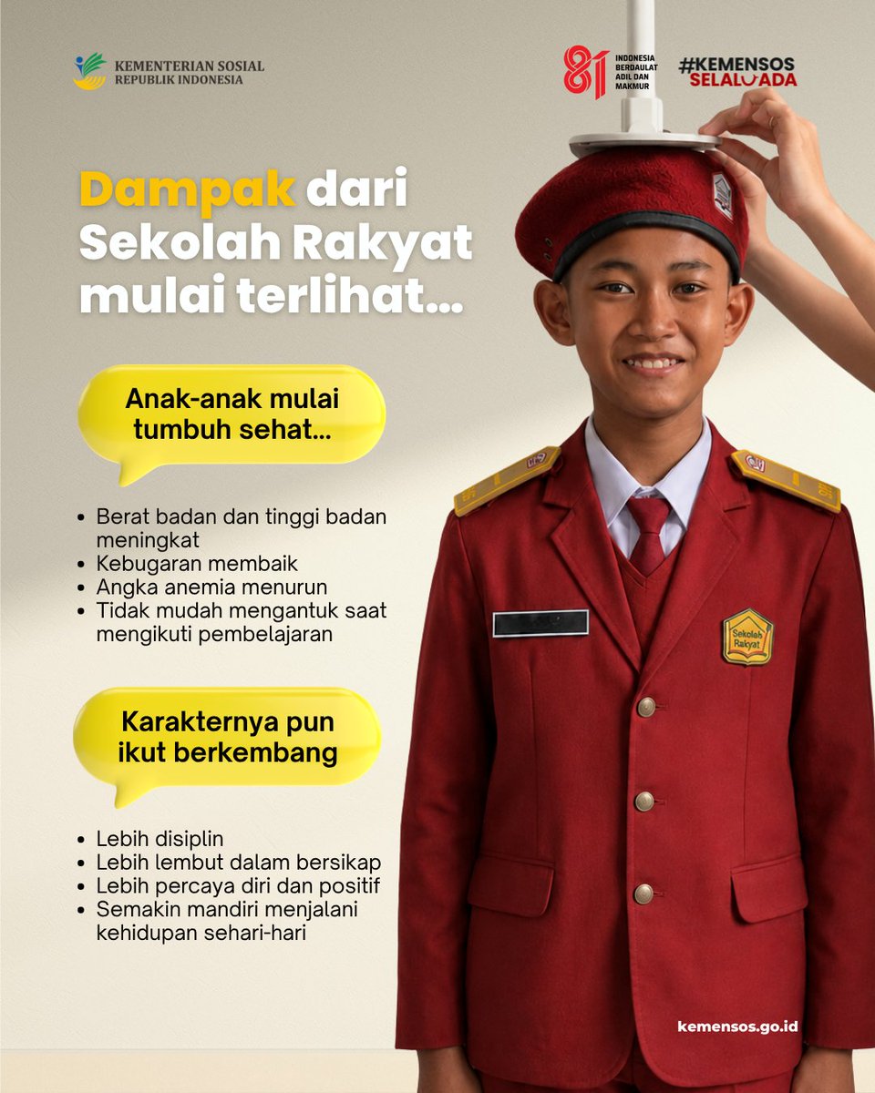 KemensosRI's tweet photo. Dalam satu tahun perjalanannya, Sekolah Rakyat telah mencatat berbagai capaian. Tidak hanya tata kelola yang terus diperkuat, perkembangan akademik, karakter, dan mental siswa pun mulai menunjukkan hasil yang nyata. https://t.co/VQTYbCDbY2