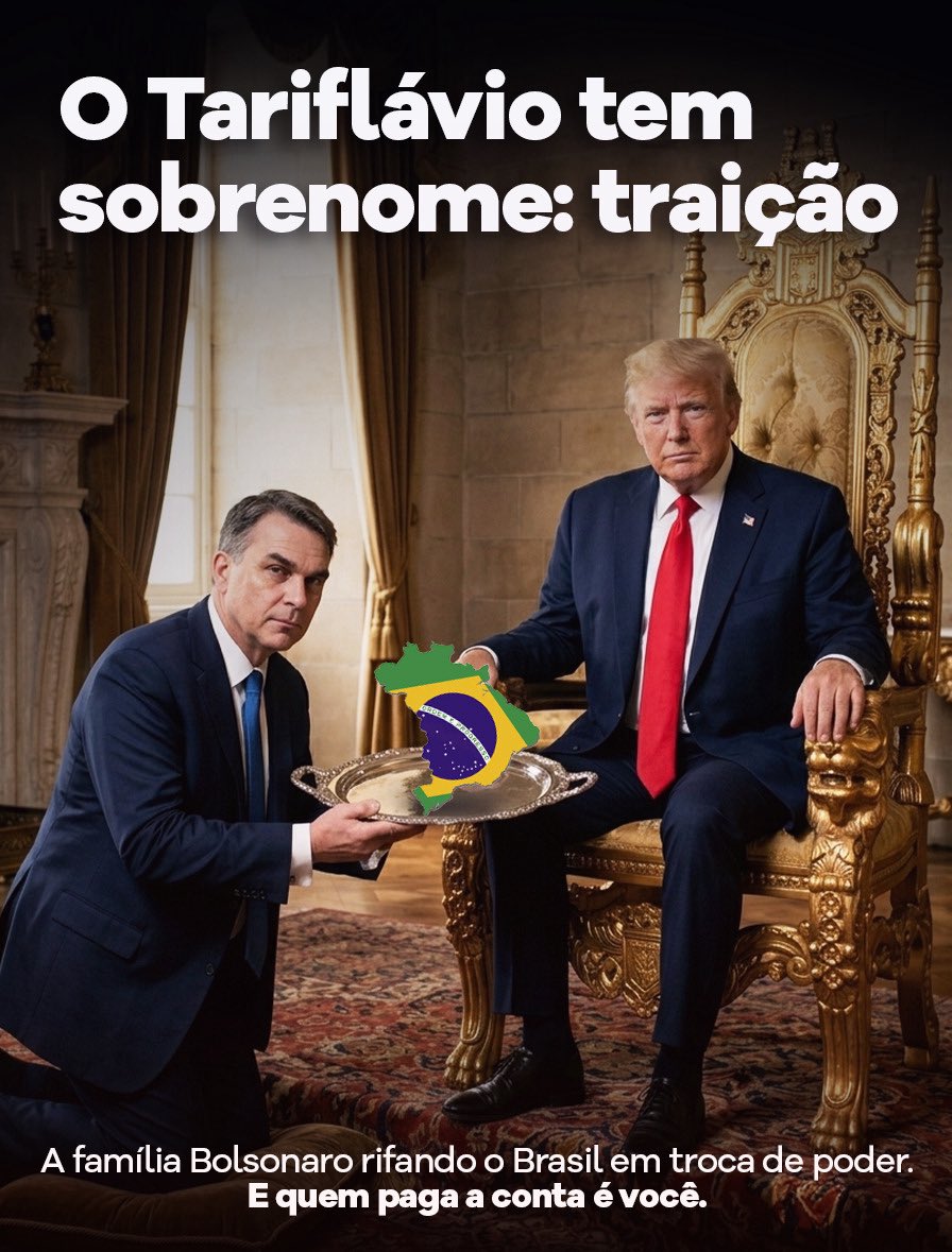 GuilhermeBoulos's tweet photo. EUA confirmam taxação de 25% a produtos brasileiros. O Brasil paga a conta da traição da família Bolsonaro https://t.co/1MVGgQn56i