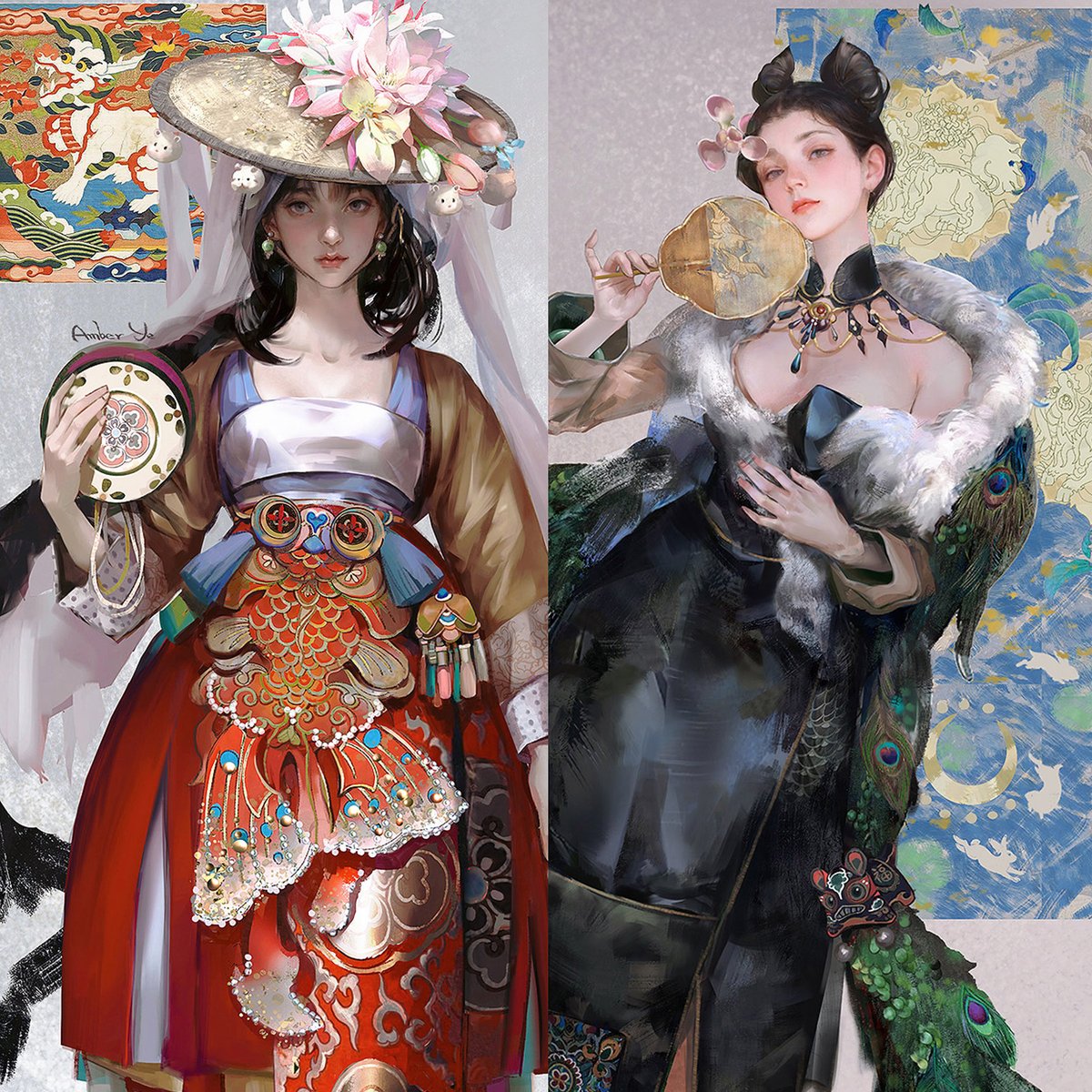 amber_ye9's tweet photo. Two women. Two mirrors.
Their clothes are records of what their worlds demanded them to become.
One carries the river and its rituals.
The other wears the silence of the court and the moon.

Early character studies from Eastern Flowers.
#FantasyArt #Illustration https://t.co/dCTXJLo5oS
