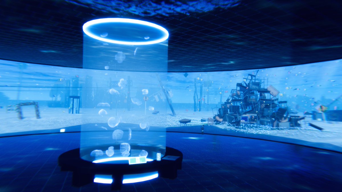 metametarea's tweet photo. 水族館のような不思議な場所のワールド
花を触ると、クラゲの水槽がある場所に行ける
EXITを触ると外にも行くことが出来る
world：Oblimemoria
By     ：ひなの。
タグ：景観　水
URLはリプライに記載↓

#VRC #VRChat_world紹介 https://t.co/eGy87nDFd7