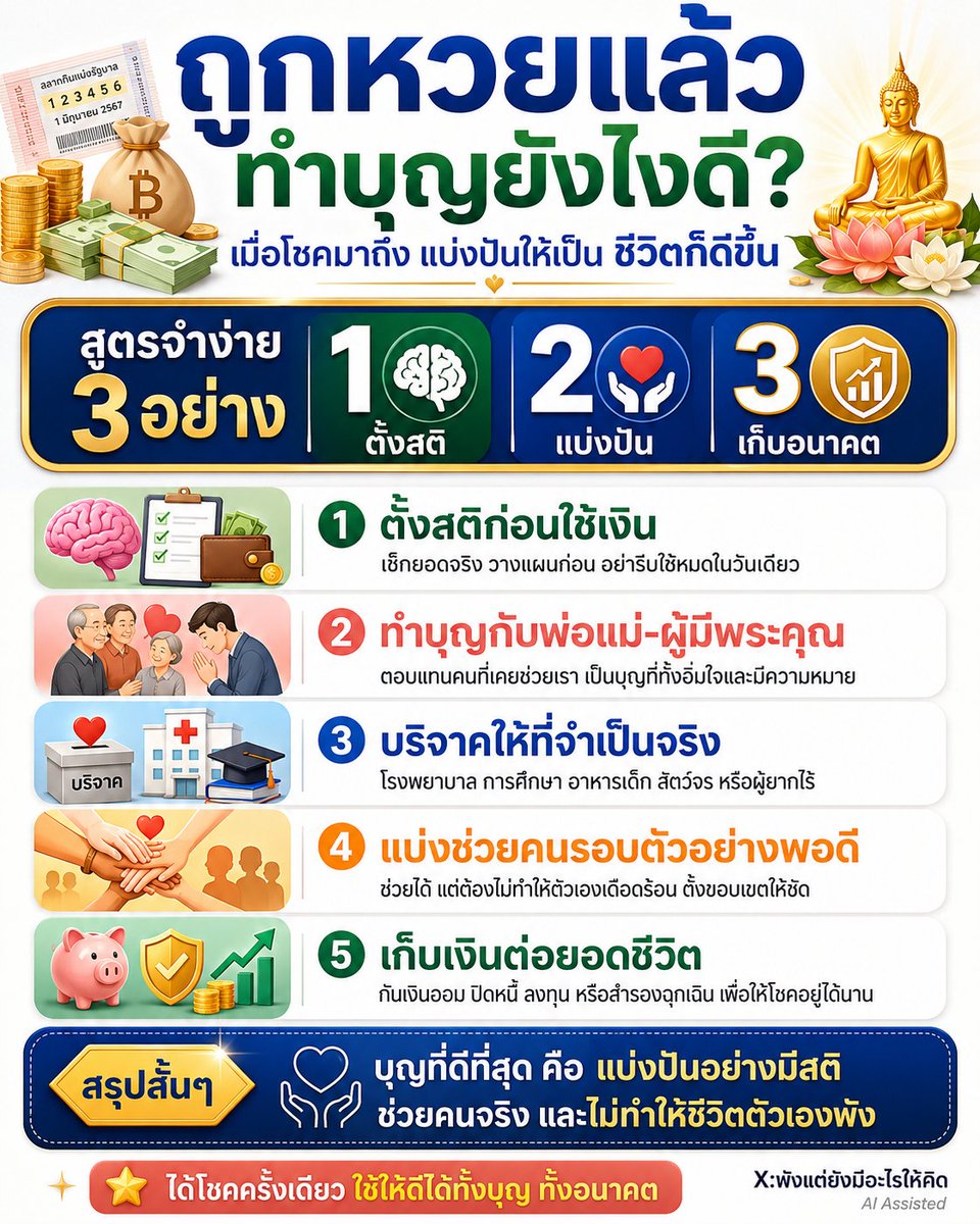 NO1CAPTION's tweet photo. ถูกหวยแล้วคือดีใจแหละ 🍀💰
แต่เอาจริง อย่าเพิ่งหน้ามืดใช้หมดทีเดียว 555

แบ่งไว้ทำบุญบ้าง
ให้พ่อให้แม่บ้าง
ช่วยคนที่เขาเดือดร้อนจริงๆ บ้าง
แล้วก็อย่าลืมเก็บไว้ให้ชีวิตตัวเองด้วยนะ

เงินก้อนใหญ่มันไม่ได้เข้ามาบ่อยๆ
ใช้ดีๆ ก็ได้ทั้งบุญ ได้ทั้งความสุข แถมอนาคตไม่พังด้วย 🙏✨

#ถูกหวยแล้วตั้งสติก่อน #มีโชคก็แบ่งกัน #เงินก้อนนี้ต้องใช้ดีๆ