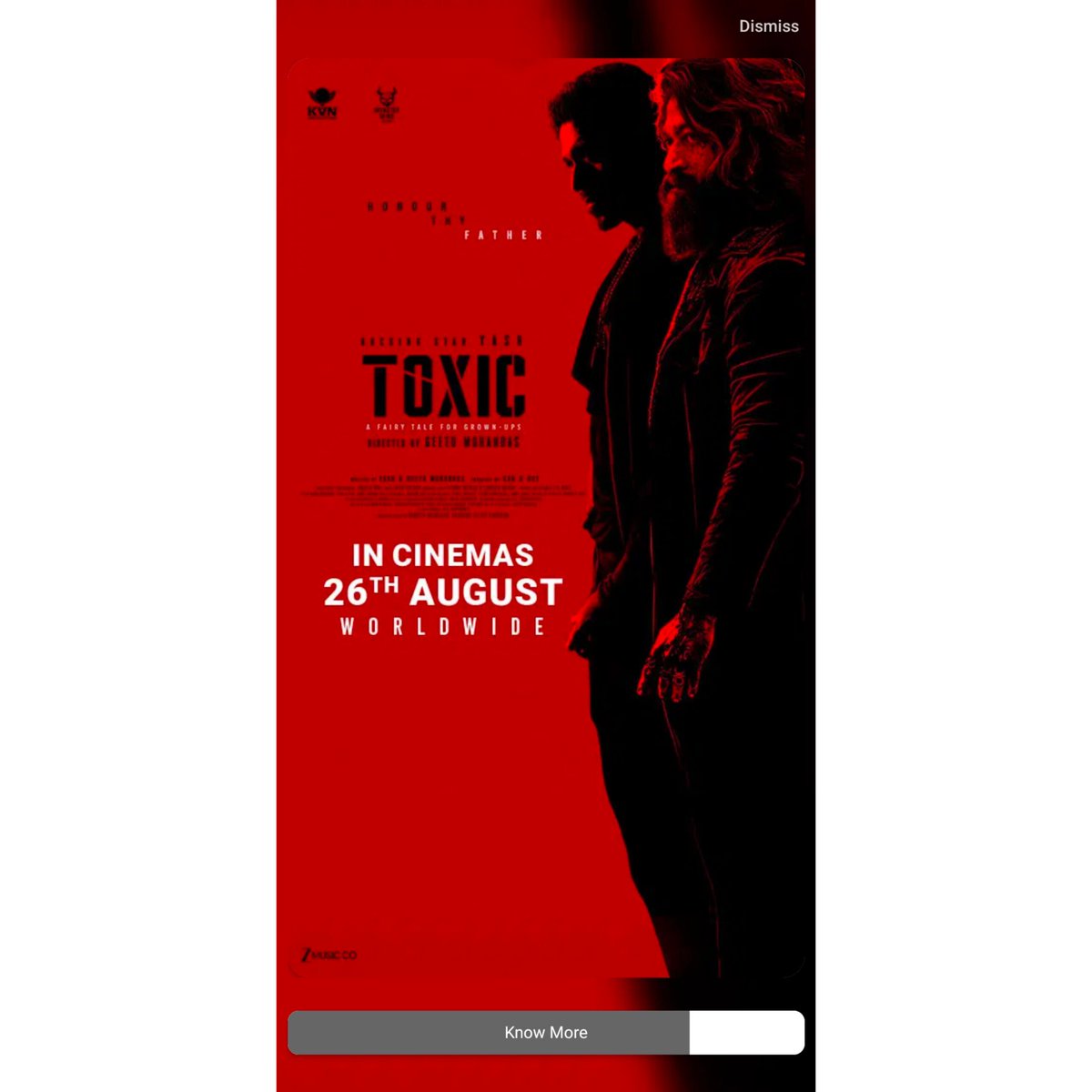 TeamOnlyYash's tweet photo. Book My Show Promotions 🔥

#ToxicOn26thAug #Yash
#ToxicTheMovie #YashBOSS https://t.co/dFd3L16Fu8