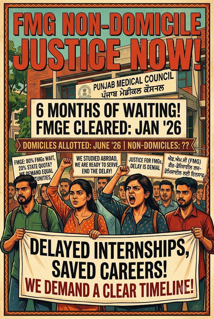 gauriyq3v's tweet photo. We studied hard, passed the FMGE in Jan 26, and are ready to contribute to the healthcare system. But why are non-domiciles being left behind while domiciles started last month?

We request the Punjab Medical Council to release a clear, fair timeline for non-domiciles IMMEDIATELY https://t.co/QMRjL3vlea