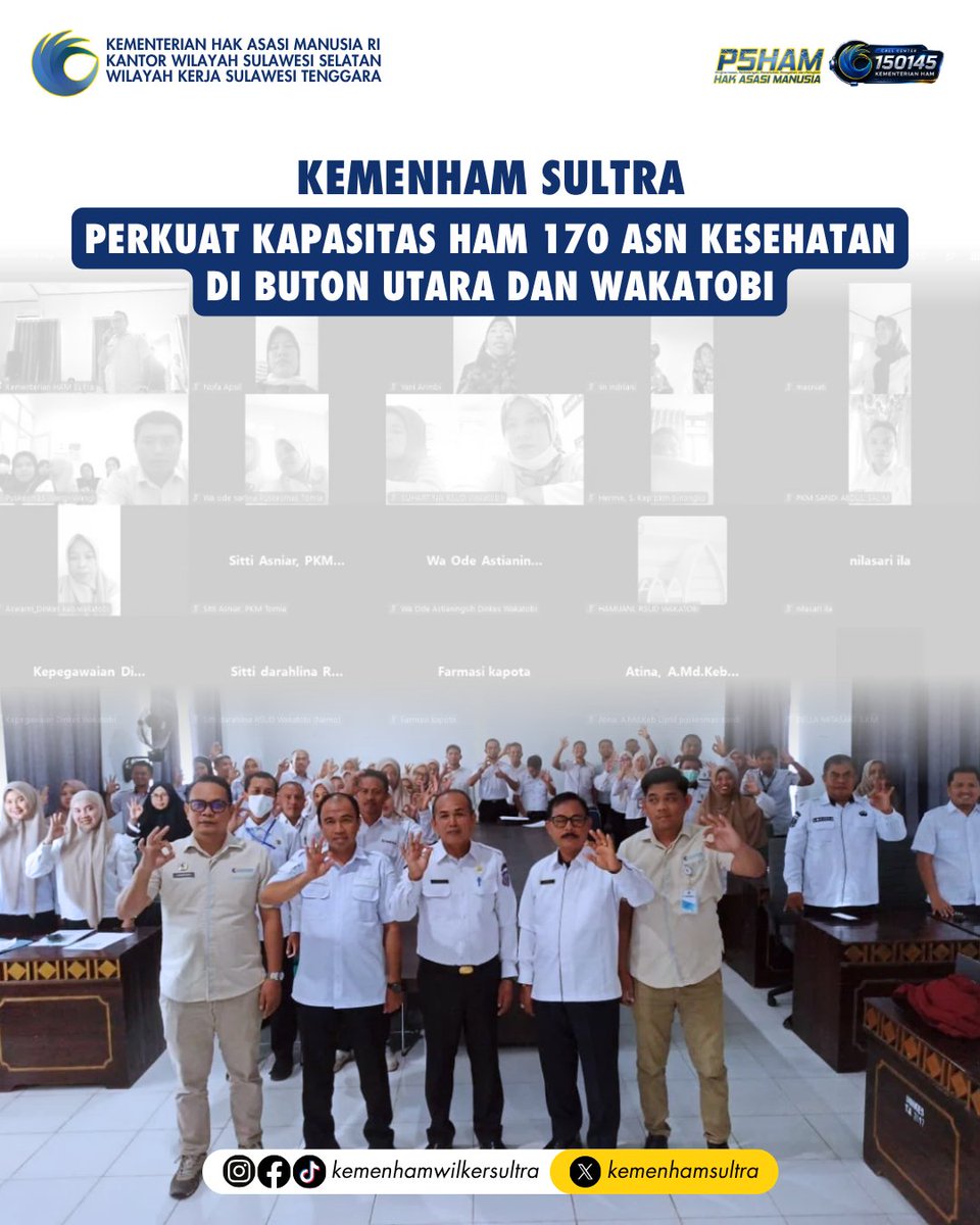 kemenhamsultra's tweet photo. Sebanyak 170 ASN di lingkungan Dinas Kesehatan Kabupaten Buton Utara dan Kabupaten Wakatobi mengikuti Penguatan Kapasitas Hak Asasi Manusia (HAM) yang diselenggarakan oleh Kemenham Sultra.

#KementerianHAM #KemenhamSultra #P5HAM #PenguatanHAM #HamUntukSemua https://t.co/gZYKtheNM3