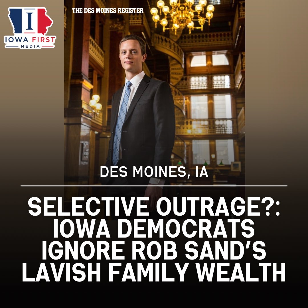 IowaFirstMedia's tweet photo. Iowa Democrats are constantly bashing “the rich” and “billionaires” for being the root of all societal problems. Anyone who dares to succeed in Iowa business is seen as someone who is upholding inequality. They push for higher taxes on high earners while calling out “corporate greed.” They paint successful people as evil, no matter what they do for a living. They cheer against tax breaks for business, and complain about data centers and Big Ag. They emphasize class warfare, and demand that the rich “pay their fair share.” It’s all a part of the playbook to stoke resentment among Iowans and rally the base. But apparently, all that fire and brimstone vanishes the second the rich guy has a “D” next to his name.

Enter Rob Sand, the Democratic candidate for governor whose family wealth makes him the ultimate walking contradiction. Sand’s in-laws, the Lauridsen family, built a massive global empire in health, nutrition, and food products, making them one of the richest families in the state of Iowa. However, you won’t hear a single peep of criticism from his party about this. There have certainly been no class-war attacks on how the Lauridsen’s even gained their mysterious wealth in the first place, which is even more hypocritical.

Instead, billionaires like Reid Hoffman, currently under investigation for his ties to Epstein, and Jonathan Soros, son of investor George Soros, funnel massive amounts of cash straight into his campaign without any pushback. Sand’s campaign has raised nearly $12 million across recent cycles, including over $7 million in 2024 from his family alone ($3 million from Christine, $4 million from Christine’s parents). That helped him haul in $8.6 million that year, crushing what the governor raised. Even in 2025, Sand raked in another $9.5 million. While he loves talking about small-dollar donations, the reality is that his political rise has been supercharged by his family millions that most Iowans couldn’t even imagine.

It’s pure hypocrisy that exposes Sand as just another elite politician acting like a populist. He acts like a down-to-earth Iowan prosecutor and auditor fighting for the little guy, but his path is paved by family money that dwarfs what regular folks could even dream of. Democrats overlook it because he’s “one of them,” but voters see the blatant double standard. If Sand’s wealthy in-laws weren’t bankrolling him to this degree, would he even be a serious candidate? Iowa deserves better than this selective outrage and bought-and-paid-for politics.

#iowafirstmedia #iowa #robsand #fyp #trending
