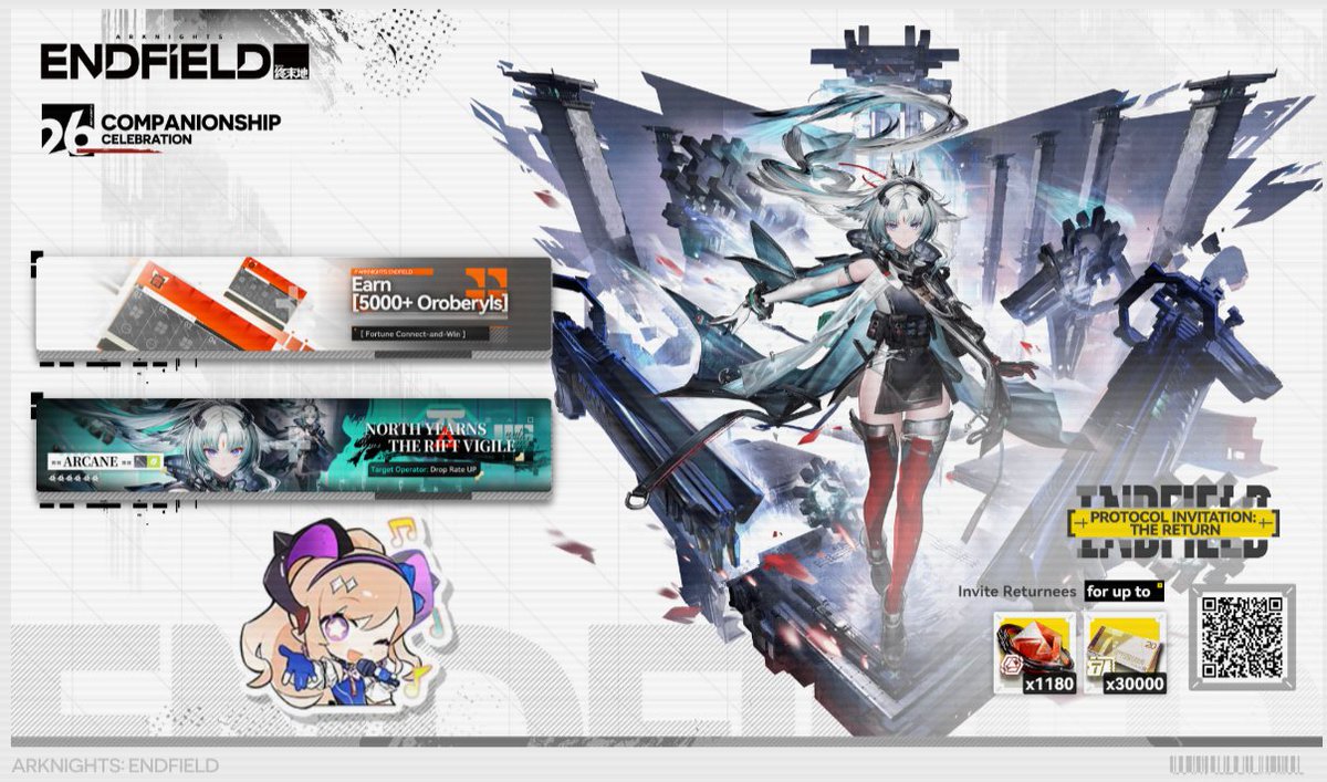 zudesignz's tweet photo. Arknights: Endfield [Protocol Invitation: The Return] event is now open! Return to the game and link your account to claim Oroberyls and other rewards. Invite friends to return to earn bonus Oroberyls!
https://t.co/newb9tVxDR https://t.co/yVGzkHu6s1