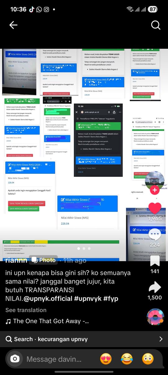ShazZfm's tweet photo. Hah? Baru nemu video ini.. beneran ada beberapa hasil nilai seleksi mandiri UPN Veteran Yogyakarta yang identik sampai angka di belakang koma? 🤯 Kalau memang begitu, semoga ada klarifikasi dari pihak @UPNVY_Official yaaa. Biar semua peserta dapat kejelasan. https://t.co/IcFRBqmSDJ