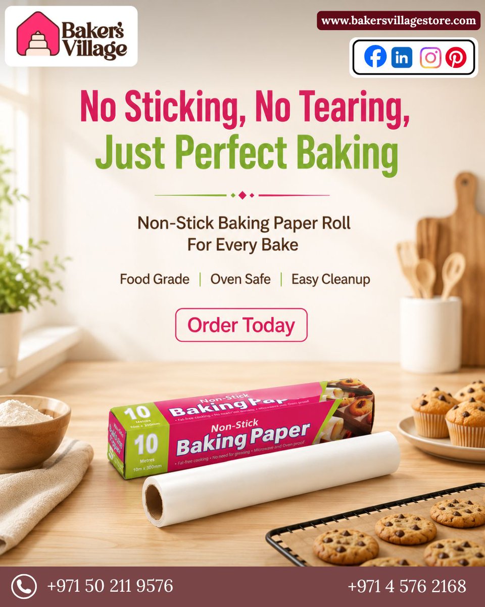 BakersVill45's tweet photo. Enjoy flawless baking with our Non-Stick Baking Paper Roll. No sticking, no tearing—just perfectly baked treats every time. Food-grade, oven-safe and designed for quick, easy cleanup.
https://t.co/anICbWFcmf
#BakingPaper #NonStickBaking #BakingEssentials #FoodGrade #OvenSafe https://t.co/pk8xw8Wgb9