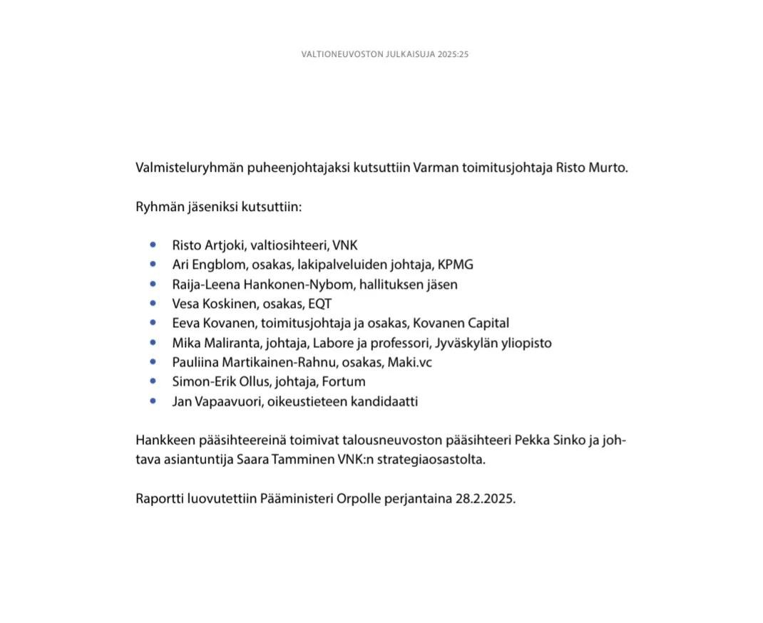 MLuonuansuu's tweet photo. Joku tutkiva toimittaja voisi selvittää, mitä kaikkea kasvuriihessä luvattiin näille muille Risto Murron kasvuriihi-valmisteluryhmän jäsenille. https://t.co/CJcokwyN7P